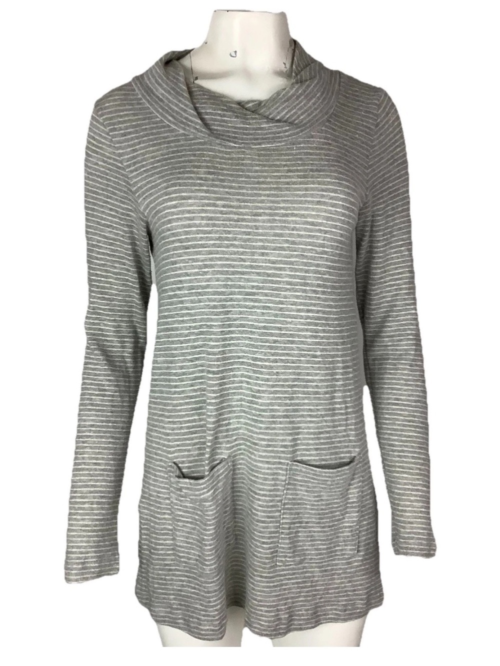 Mododoc Sz S Striped Long Sleeve Pocket Front Fall Winter Pull On Top Gray